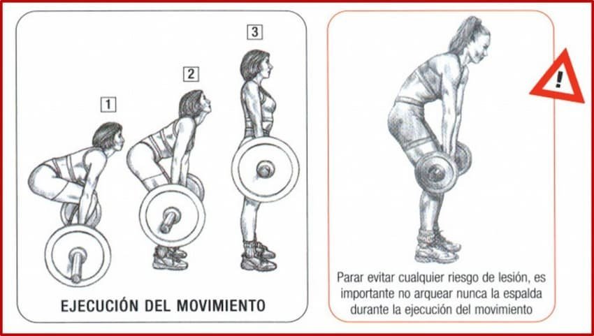 imagen con los pasos para hacer bien la técnica del peso muerto