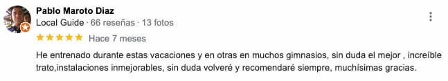 opinión en Google de clientes de gimnasio en Gandia etvan