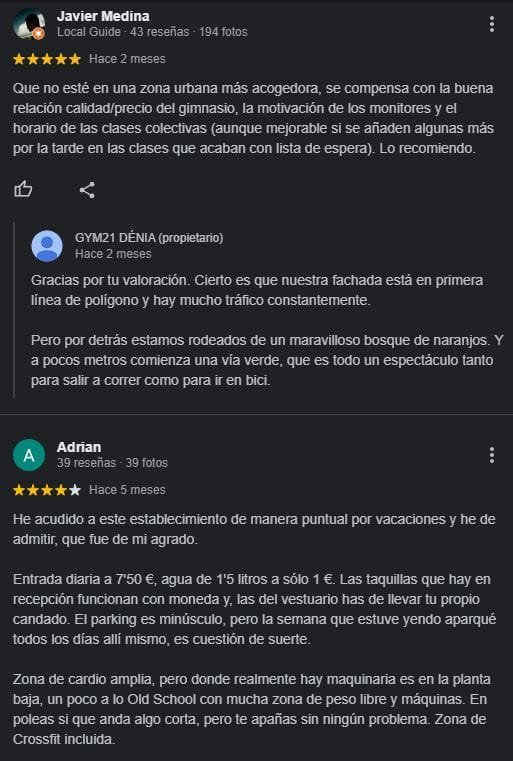 gym 21 Denia: opiniones y reseñas
